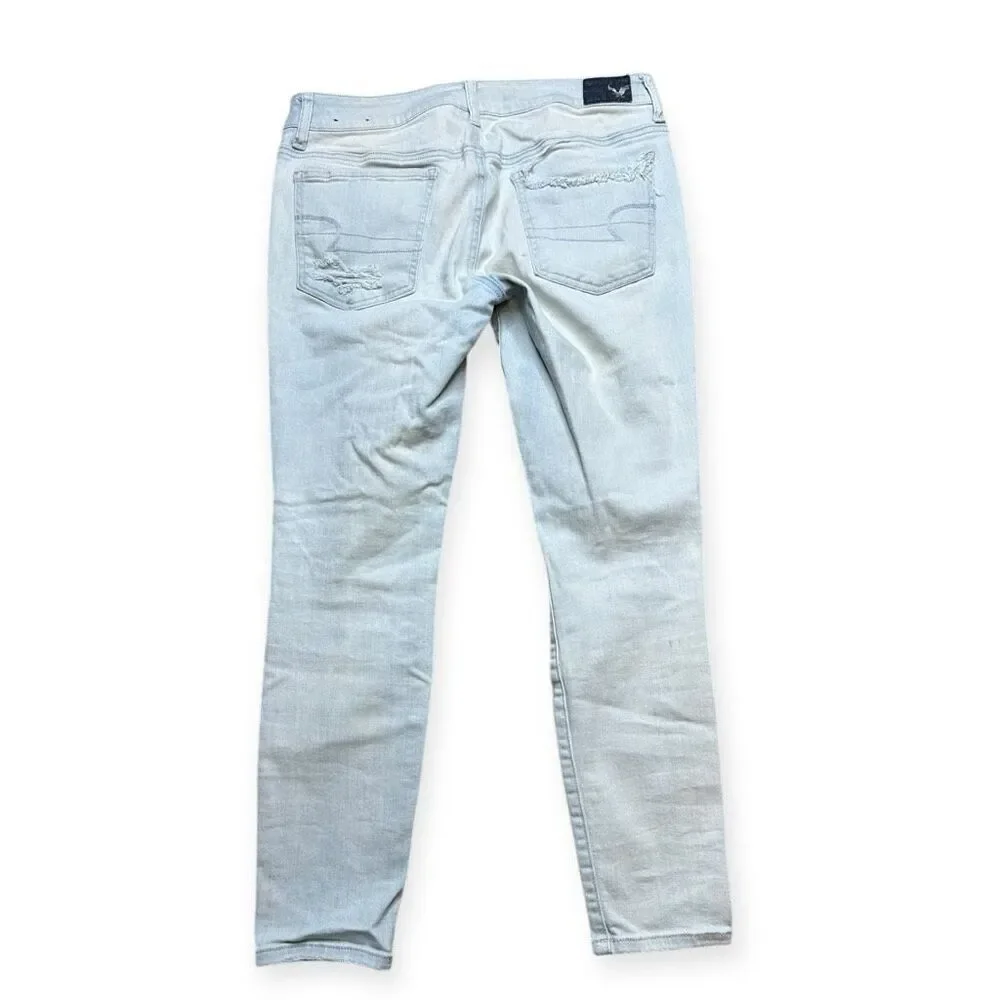 AMERICAN EAGLE Women’s Light Blue Wash Super Stretch Super Low Rise Distressed S - Picture 3 of 6